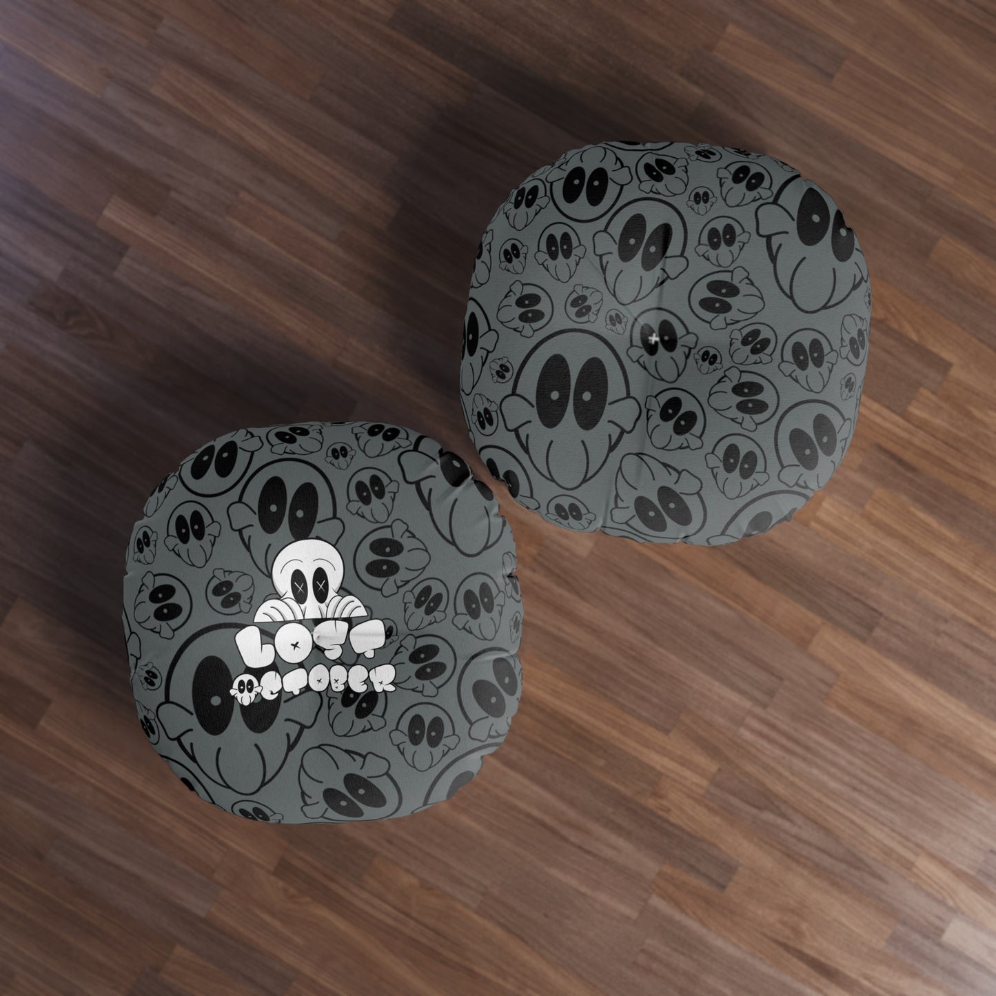 Round Tufted Floor Pillow - Lost October Logo (Grey)