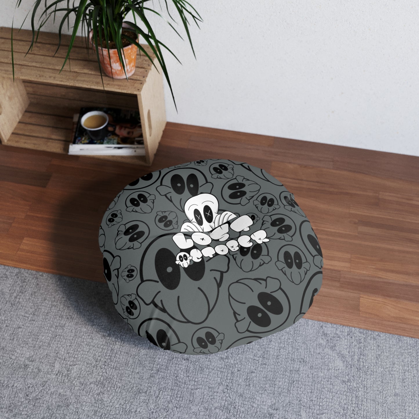 Round Tufted Floor Pillow - Lost October Logo (Grey)