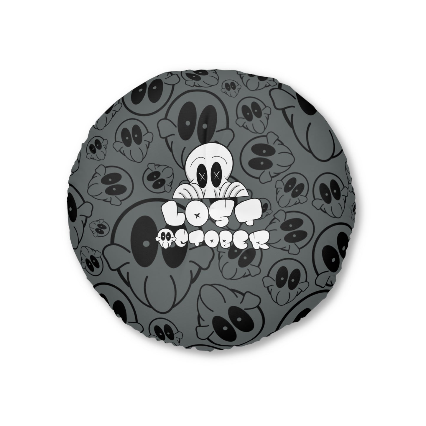 Round Tufted Floor Pillow - Lost October Logo (Grey)