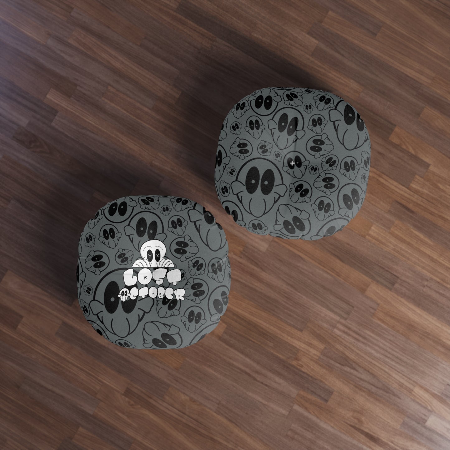 Round Tufted Floor Pillow - Lost October Logo (Grey)