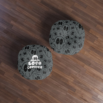 Round Tufted Floor Pillow - Lost October Logo (Grey)