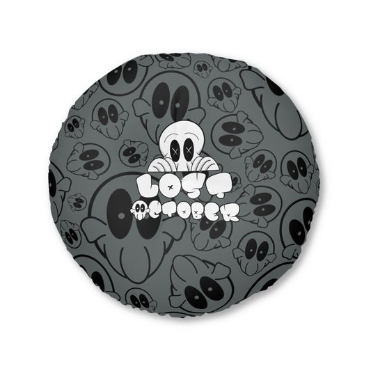 Round Tufted Floor Pillow - Lost October Logo (Grey)