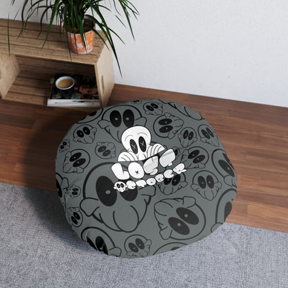 Round Tufted Floor Pillow - Lost October Logo (Grey)